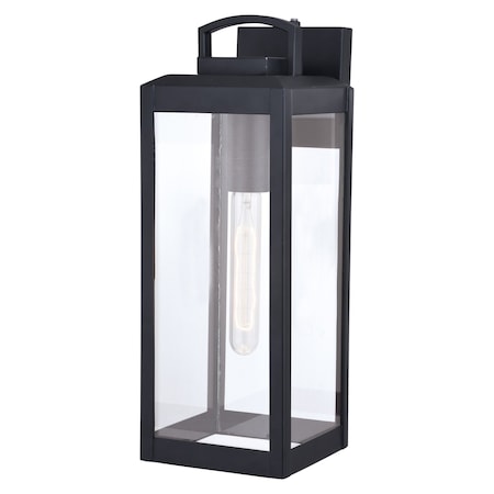 Vaxcel Kinzie 1 Light Dusk to Dawn Black Outdoor Wall Lantern Clear Glass T0567